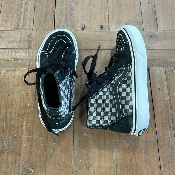 Vans hi top black checkerboard sneakers - Picture 1 of 12
